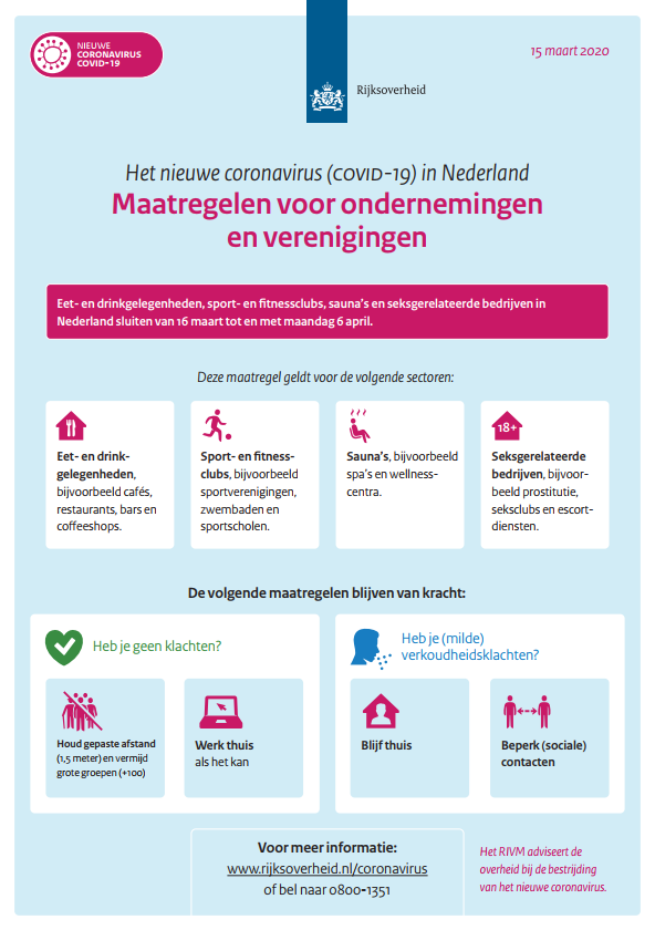 poster met maatregelen voor ondernemingen en verenigingen